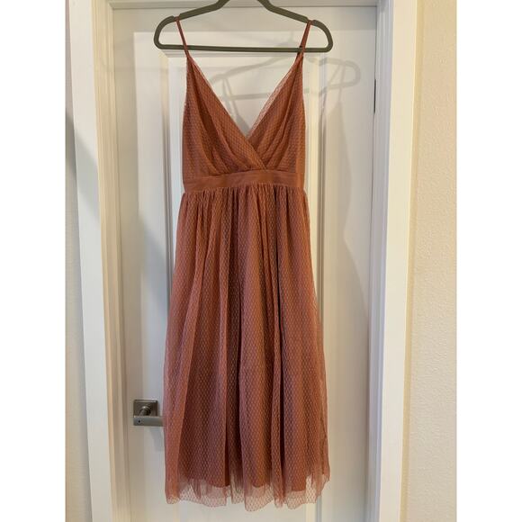Express blush pink v-neck midi dress with tulle Size 4 EUC fairy feminine - Picture 1 of 4